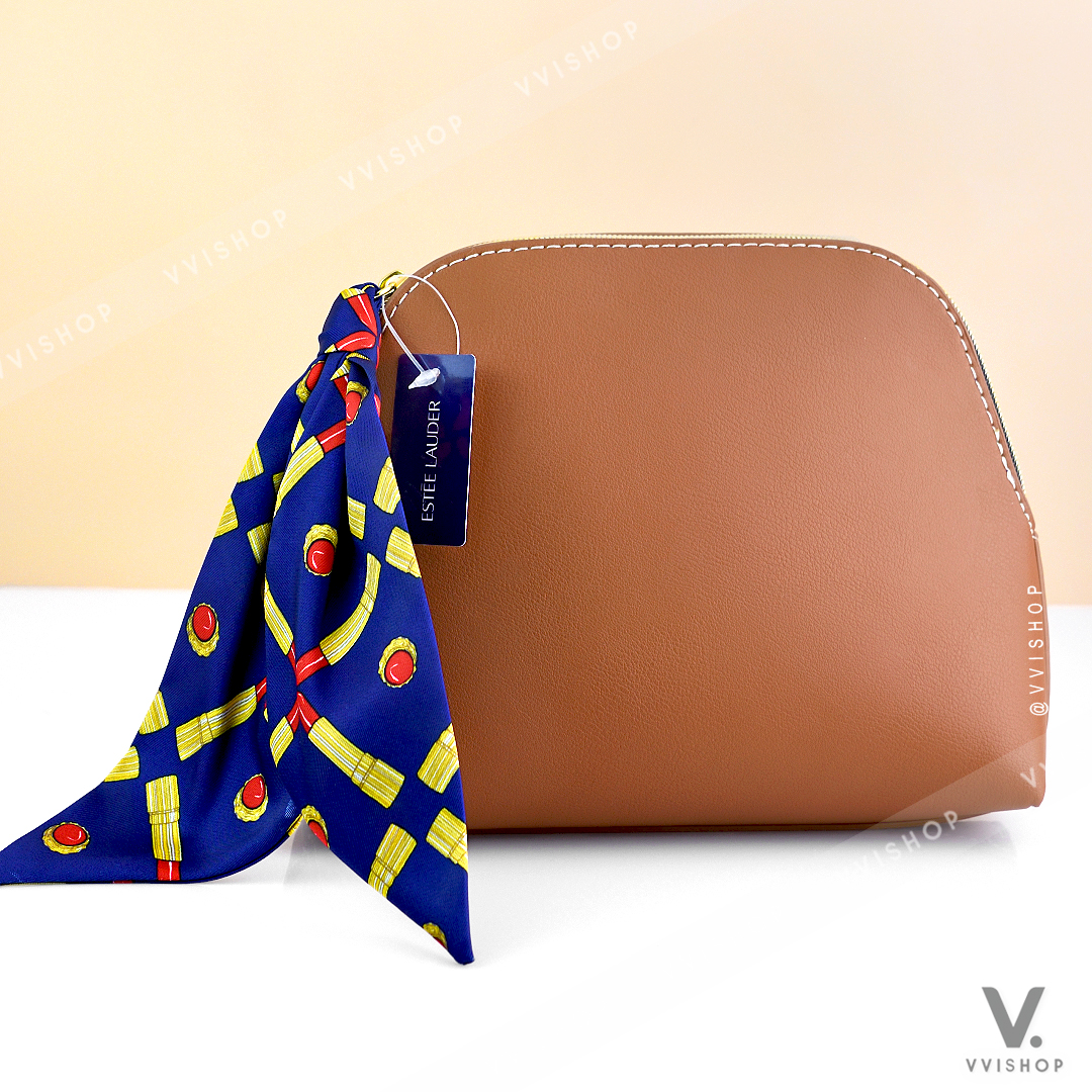 Estee Lauder Brown Makeup Pouch with Twilly